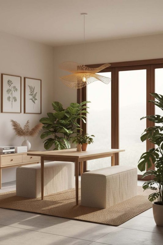 Japandi Double Bamboo Lotus Leaf Pendant Light - Quiet Luxury