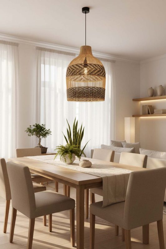 Japandi Double Band Wicker Bell Pendant Light - Simple & Elegant