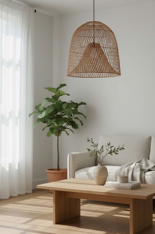 Japandi Double Layer Rattan Cage Pendant - Clean & Balanced