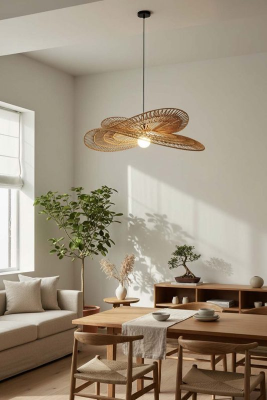 Japandi Double Wing Wicker Pendant - Minimal & Calm
