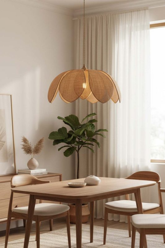 Japandi Flower Petal Rattan Pendant Light - Zen & Peaceful