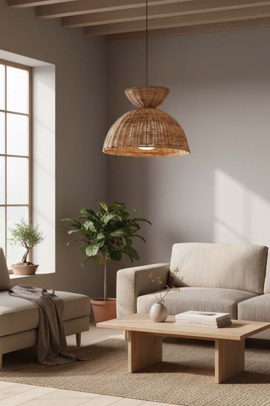Japandi Hourglass Rattan Pendant Light - Quiet Luxury