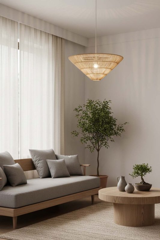 Japandi Inverted Pyramid Rattan Pendant Light - Minimal & Calm