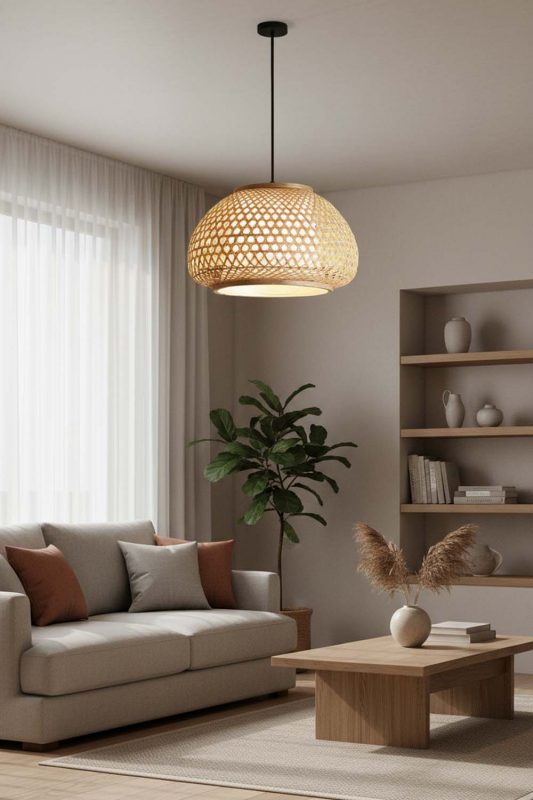 Japandi Lattice Bamboo Pendant Light - Clean & Balanced