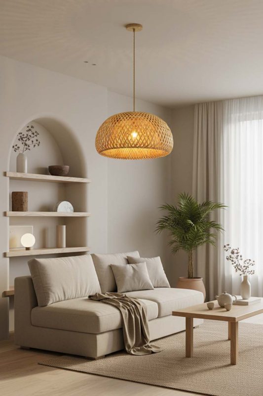 Japandi Natural Bamboo Basket Light Shade - Zen & Peaceful