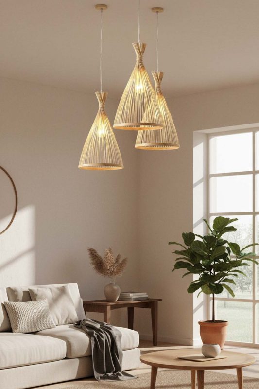 Japandi Natural Bamboo Tapered Pendant Light - Simple & Elegant