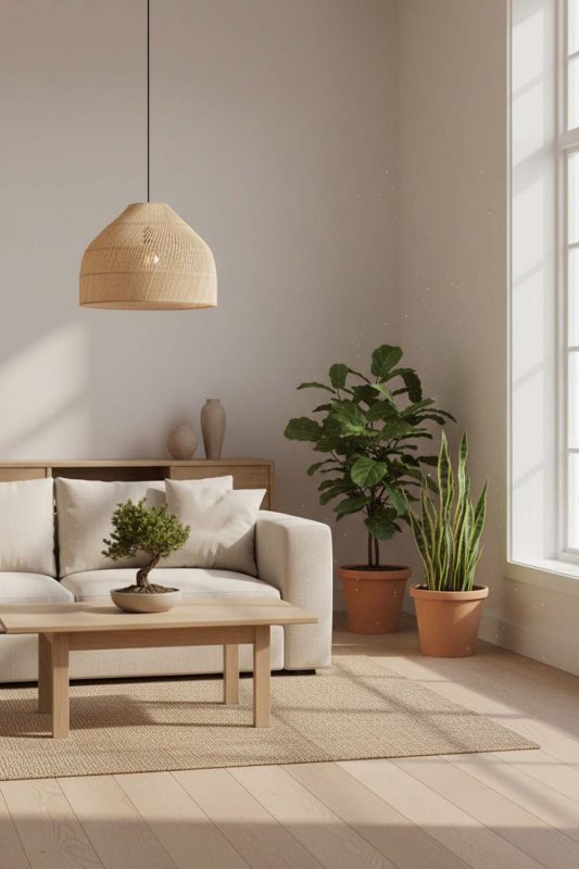 Japandi Natural Rattan Wide Dome Fixture - Minimal & Calm