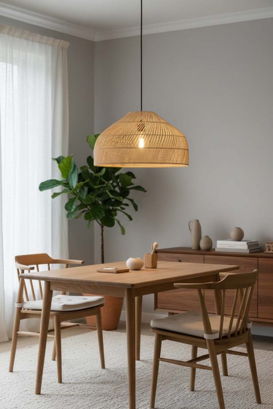 Japandi Natural Rattan Wide Dome Pendant Light - Zen & Peaceful