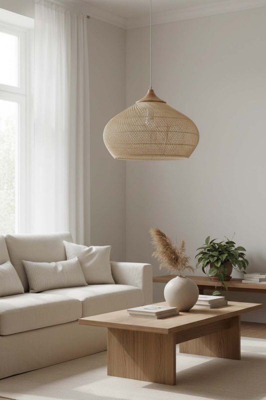 Japandi Natural Vintage Wood Rattan Pendant Light - Clean & Balanced