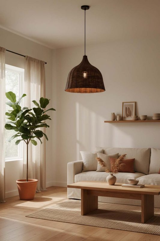 Japandi Rattan Basket Pendant Light Coffee - Simple & Elegant