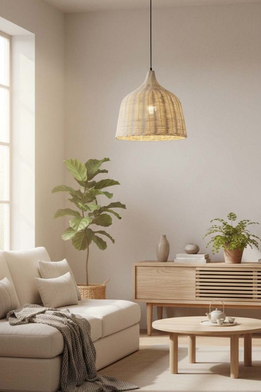 Japandi Rattan Basket Pendant Light Natural - Quiet Luxury
