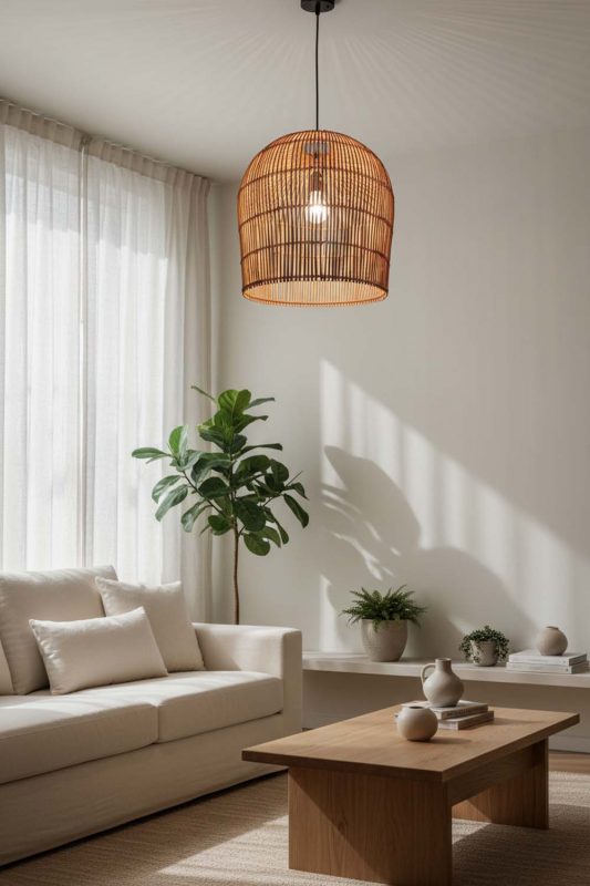 Japandi Rattan Bell Shaped Pendant Light - Quiet Luxury