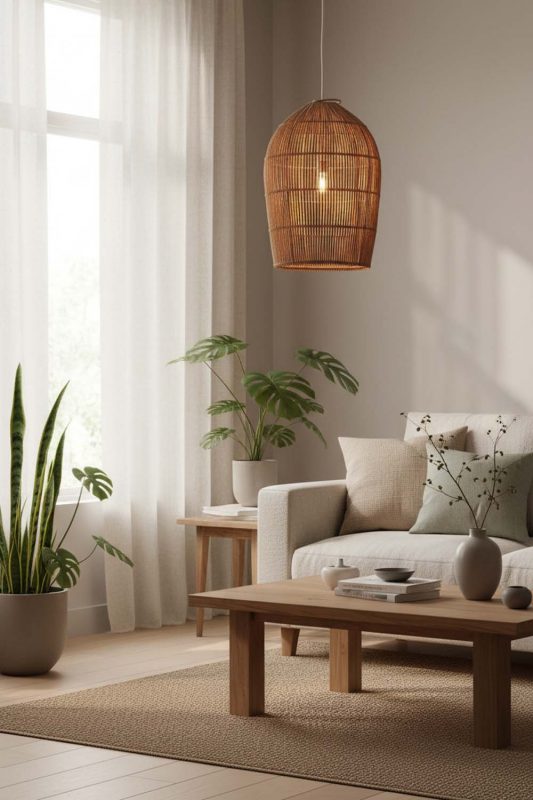 Japandi Rattan Dome Pendant Light - Simple & Elegant