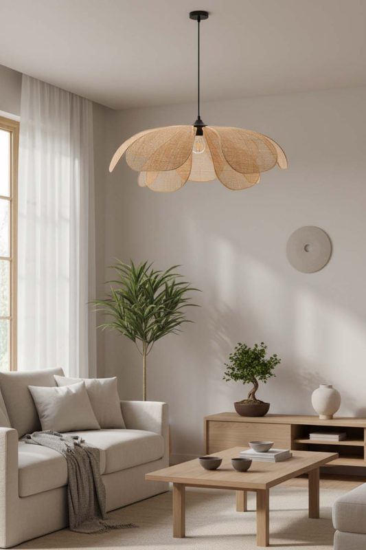 Japandi Rattan Flower Hanging Light - Minimal & Calm