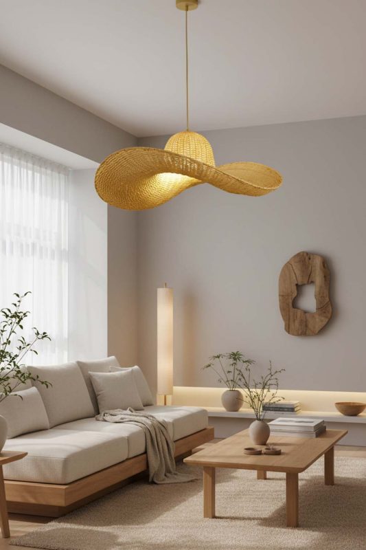 Japandi Rattan Hat Pendant Light - Minimal & Calm