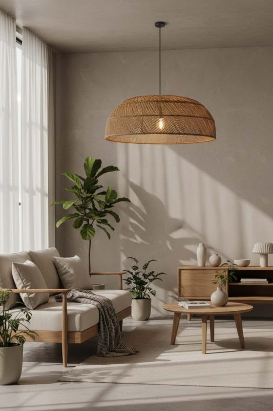 Japandi Rattan Large Dome Pendant Light - Simple & Elegant