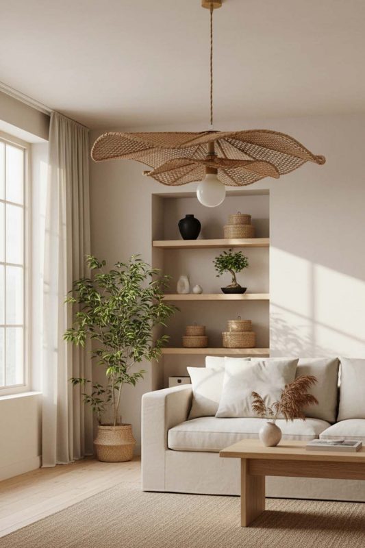 Japandi Rattan Lotus Pendant Light - Simple & Elegant