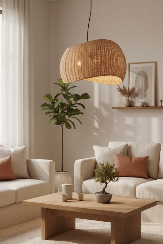 Japandi Rattan Ribbon Pendant Light - Minimal & Calm