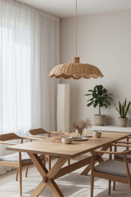 Japandi Rattan Scalloped Lampshade - Zen & Peaceful