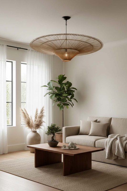 Japandi Rattan Umbrella Pendant Light - Minimal & Calm