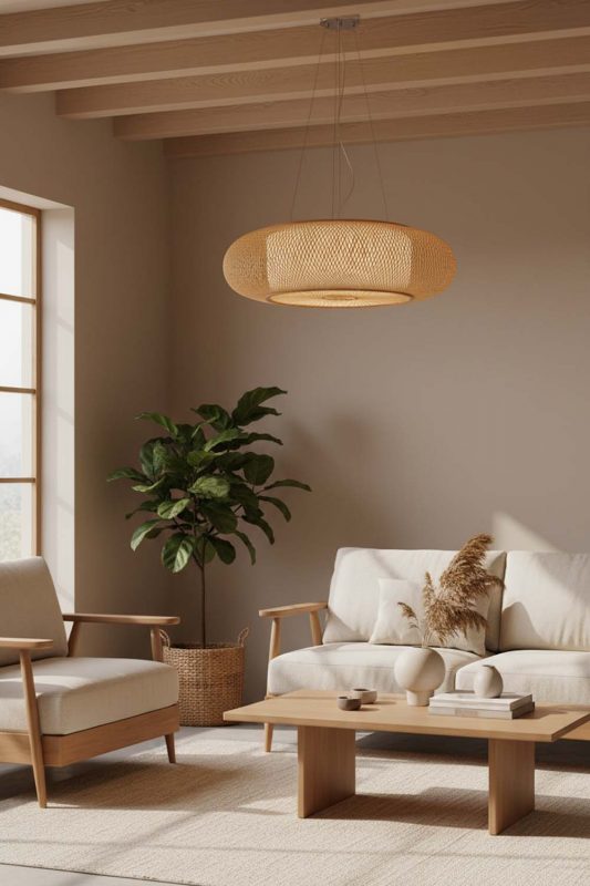 Japandi Round Bamboo Drum Chandelier - Minimal & Calm