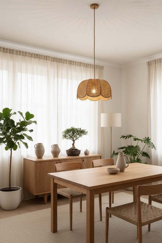 Japandi Scalloped Wicker Lampshade - Clean & Balanced