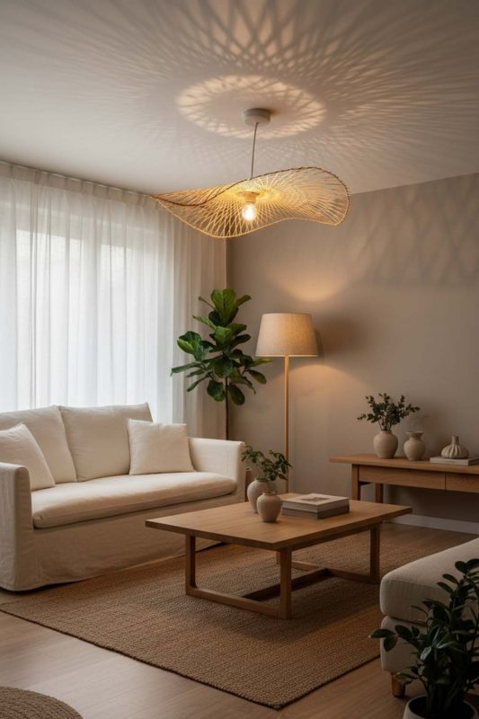 Japandi Single Bamboo Lotus Leaf Pendant Light - Simple & Elegant
