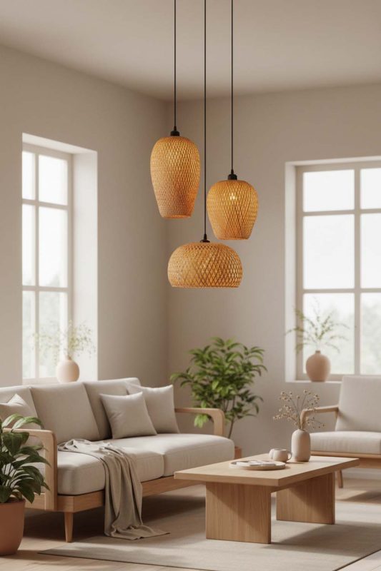 Japandi Small Bamboo Cluster Pendant Light - Simple & Elegant
