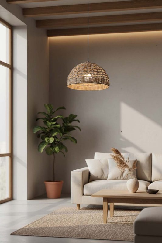 Japandi Small Rattan Dome Pendant - Simple & Elegant