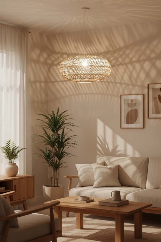 Japandi Sophisticated Rattan Round Pendant - Clean & Balanced