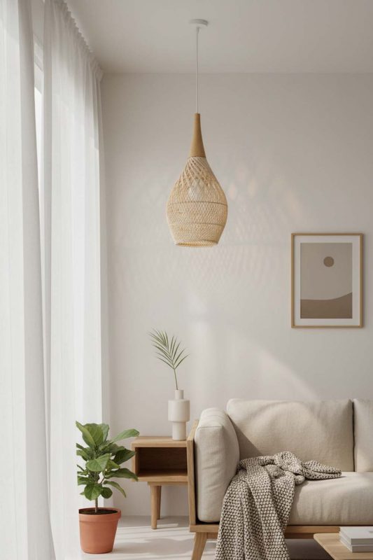 Japandi Vintage Wood Rattan Pendant Light D - Minimal & Calm