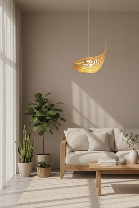 Japandi Whale Wood Pendant Light - Zen & Peaceful