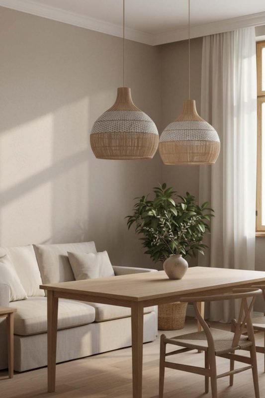 Japandi White Rattan Pendant Light - Quiet Luxury