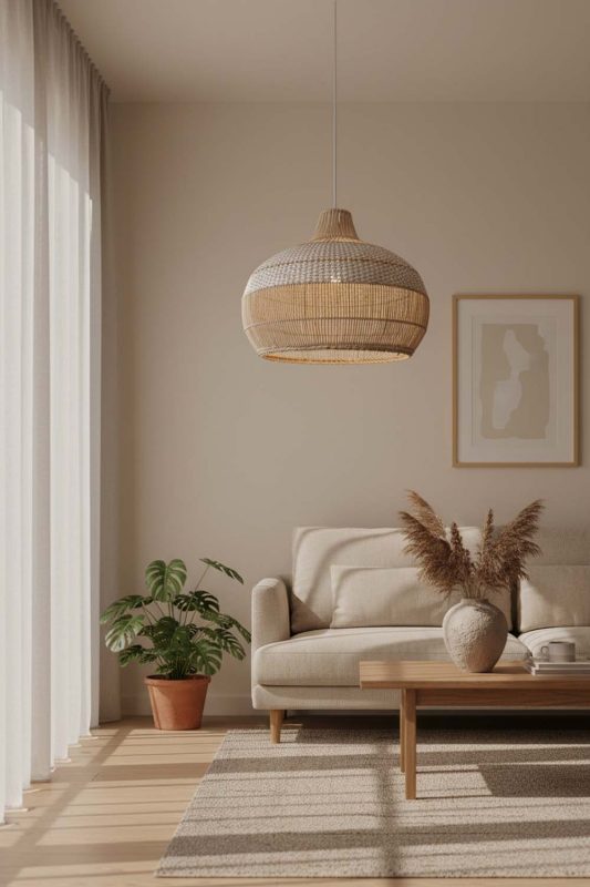 Japandi White Wicker Pendant Light - Simple & Elegant