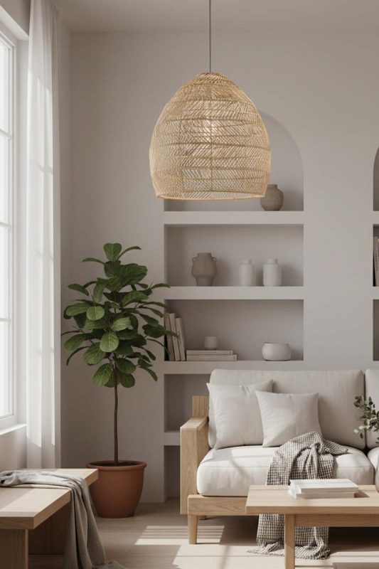 Japandi Wicker Basket Pendant Light Beige Color - Zen & Peaceful