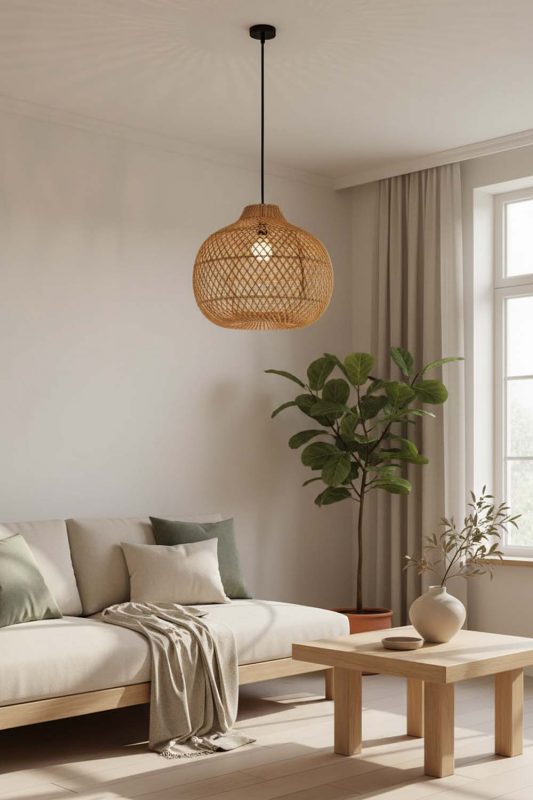 Japandi Wicker Swag Lamp - Minimal & Calm