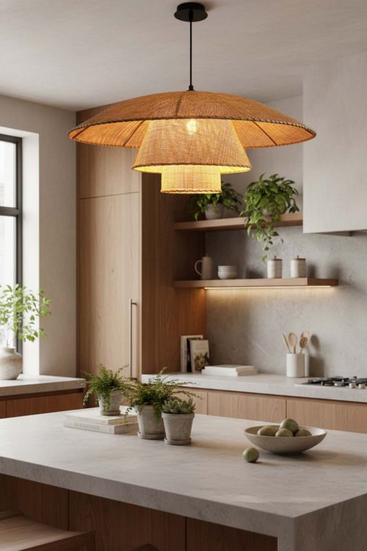 Kitchen 3 Tier Rattan Chandelier - Sleek & Stylish