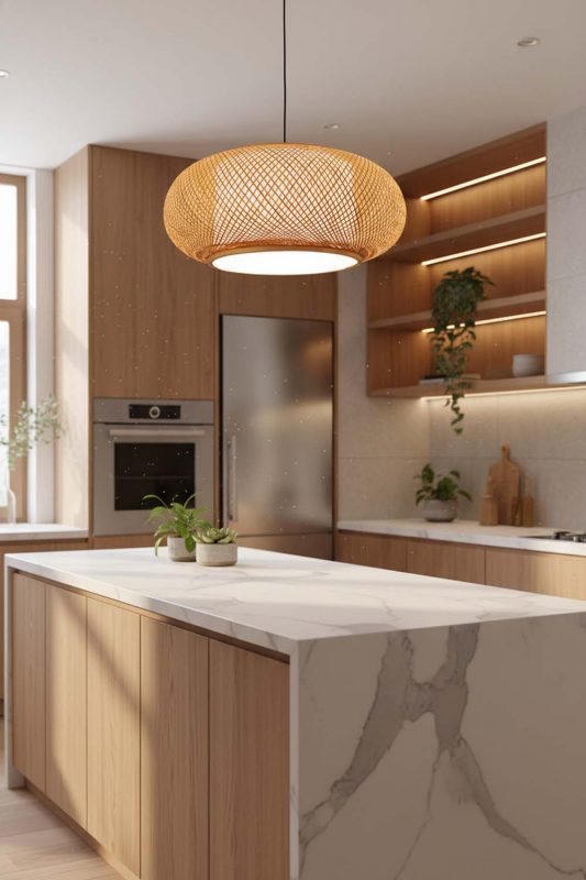 Kitchen Bamboo Donut Pendant Light - Clean & Modern Look