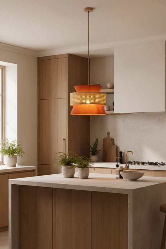 Kitchen Bamboo Fabric Shade Pendant Light - Fresh & Inviting
