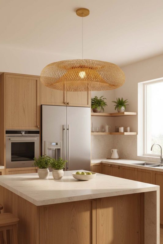 Kitchen Bamboo Halo Pendant Light - Bright & Functional