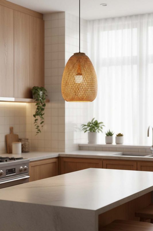Kitchen Bamboo Raindrop Pendant Light - Clean & Modern Look