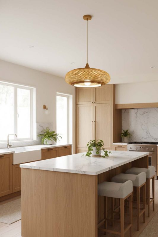 Kitchen Bamboo Wood Pendant Light - Clean & Modern Look