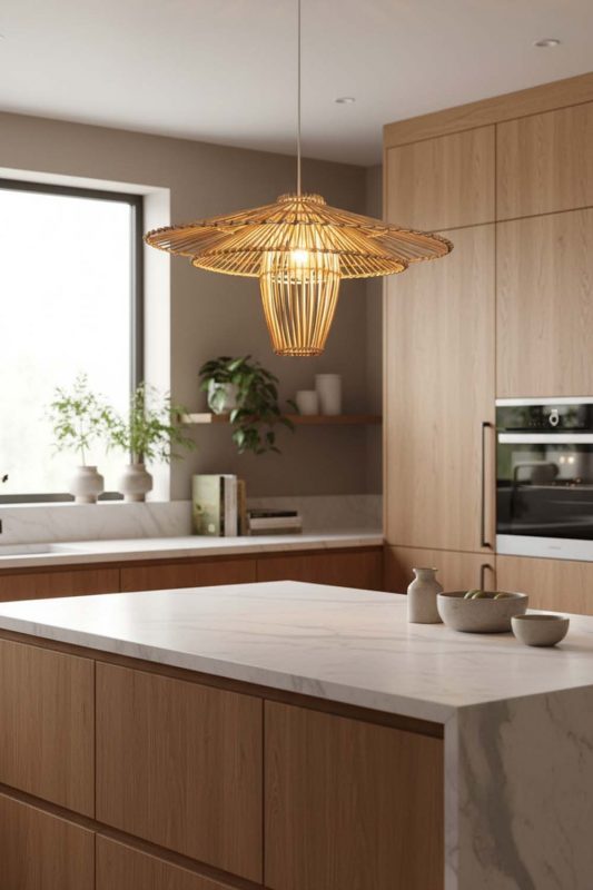 Kitchen Beige Bamboo Starburst Pendant Light - Clean & Modern Look