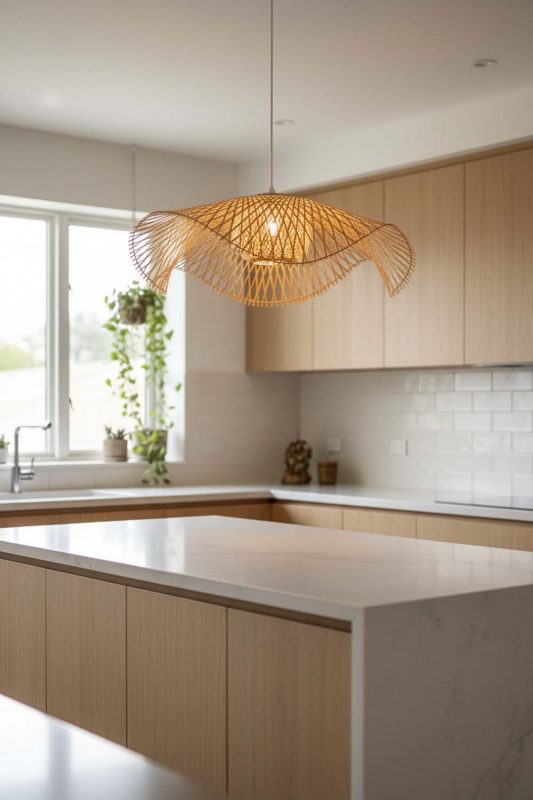 Kitchen Beige Lotus Bamboo Pendant Light - Clean & Modern Look