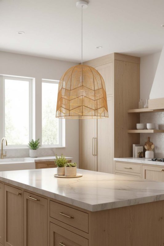 Kitchen Beige Rattan Birdcage Pendant Light - Sleek & Stylish