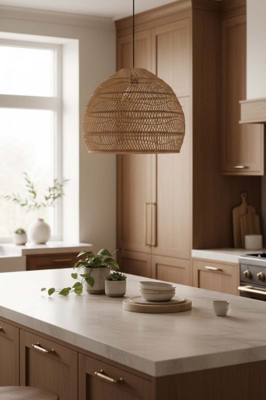 Kitchen Beige Rattan Cage Pendant Light - Fresh & Inviting