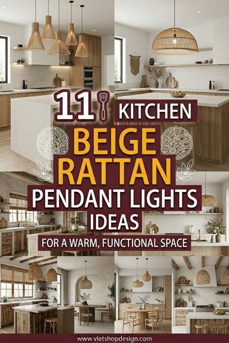 Kitchen Beige Rattan Pendant Lights For A Warm, Functional Space