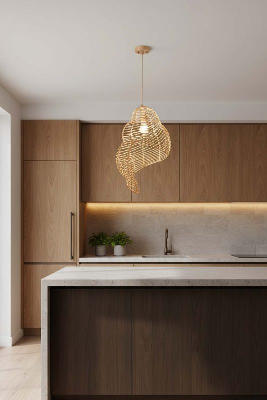 Kitchen Beige Rattan Spiral Pendant Light - Bright & Functional