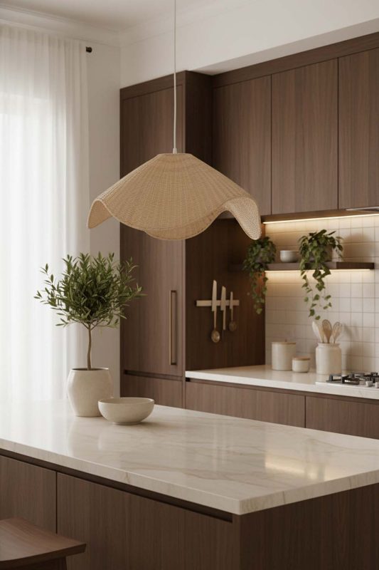 Kitchen Beige Rattan Wave Pendant Light - Practical & Beautiful