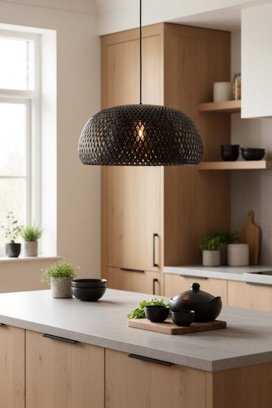 Kitchen Black Bamboo Basket Light Shade - Clean & Modern Look